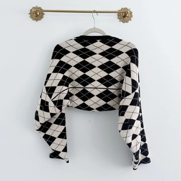 12th Tribe Argyle Cropped Bolero Cardigan - Picture 6 of 6